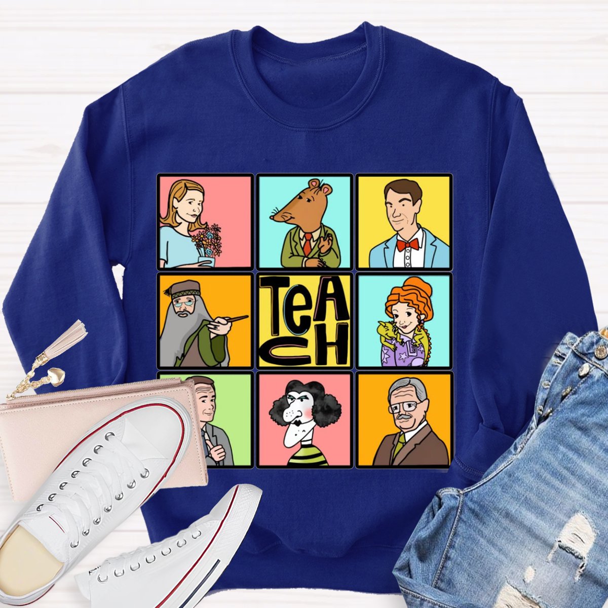 Book Characters Reading Teacher Sweatshirt