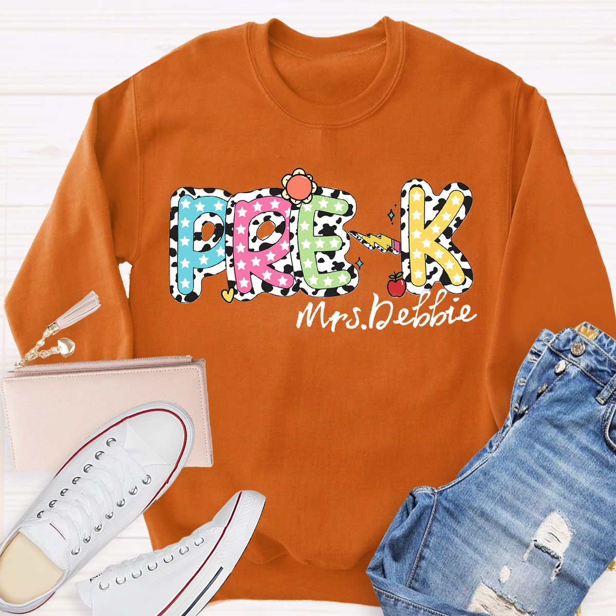 Personalized Name red Apple Pre-k Teachers Sweatshirt