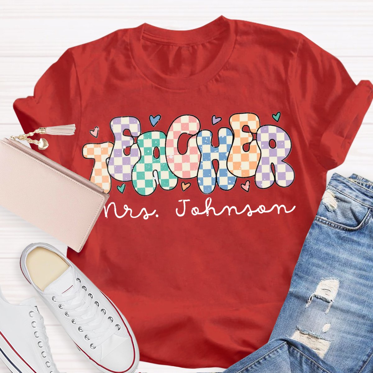 Personalized Name Colorful chessboard design T-shirt