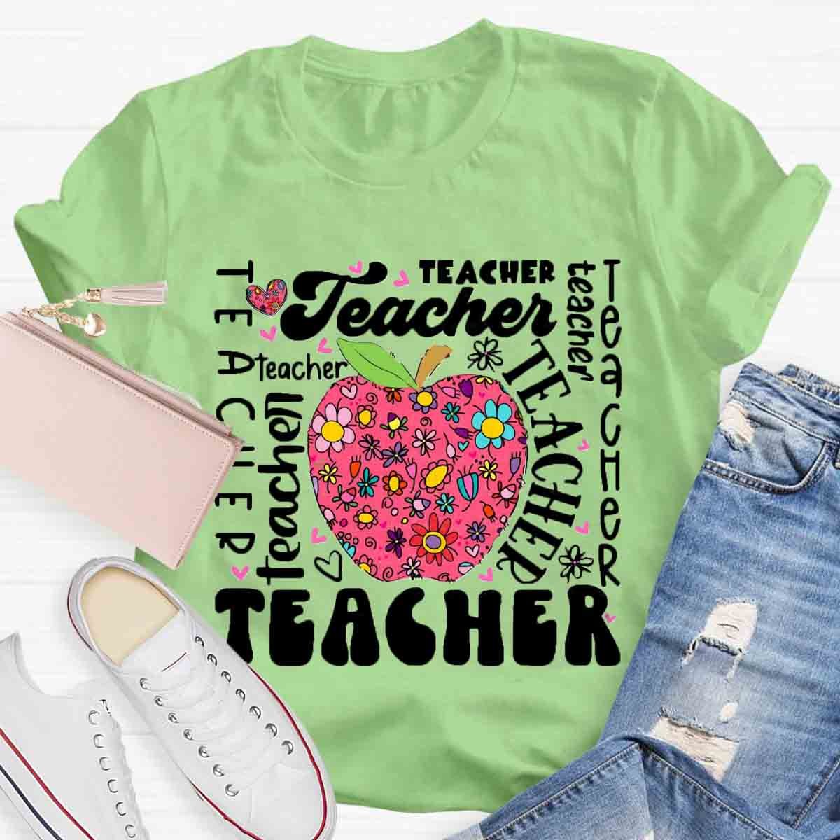 Teacher Apple Floral  T-Shirt