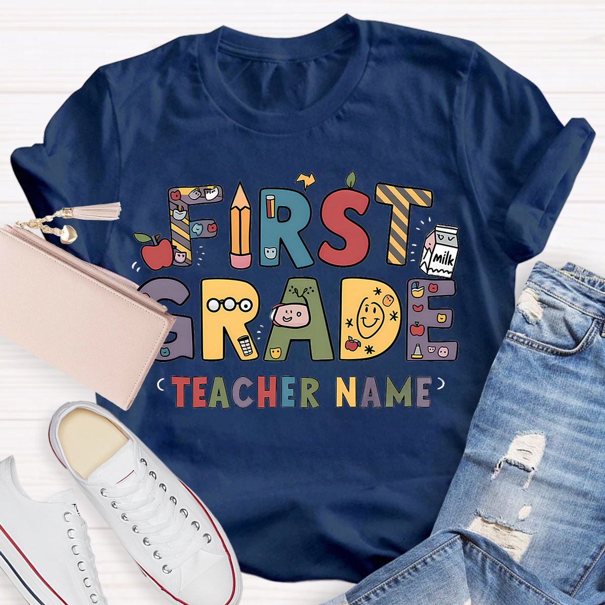 Personalized 1st Grade Teachers Name First Day To School T-Shirt