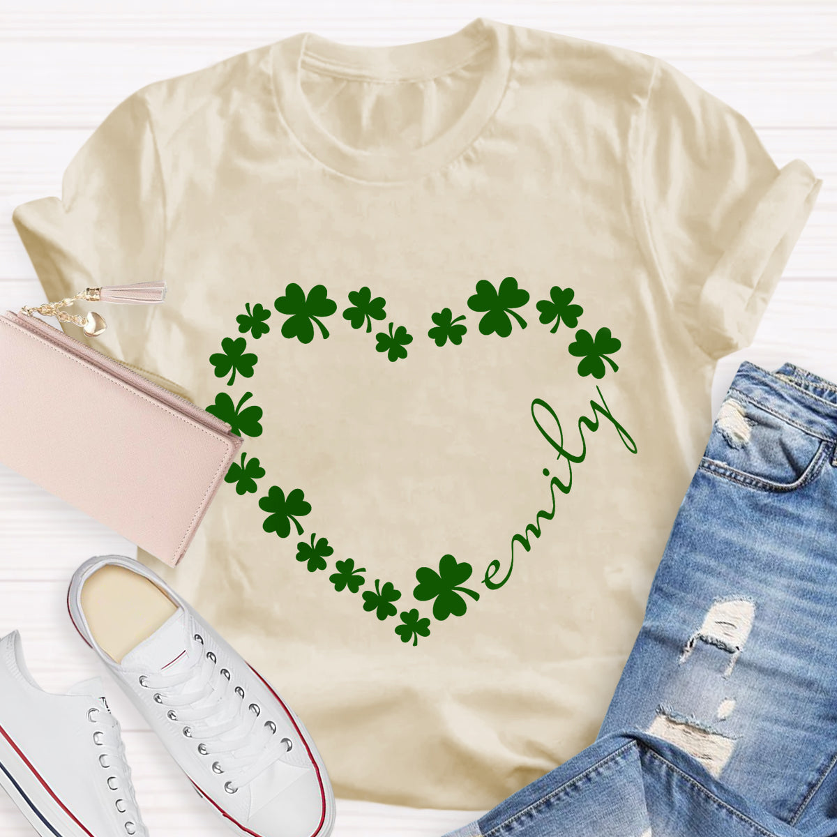 Personalized Name Shamrock Heart  T-Shirt