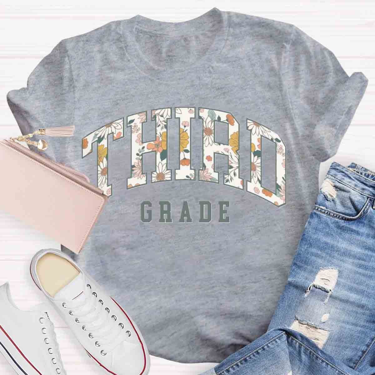 Personalized Grade Retro Flowers Prints T-Shirt