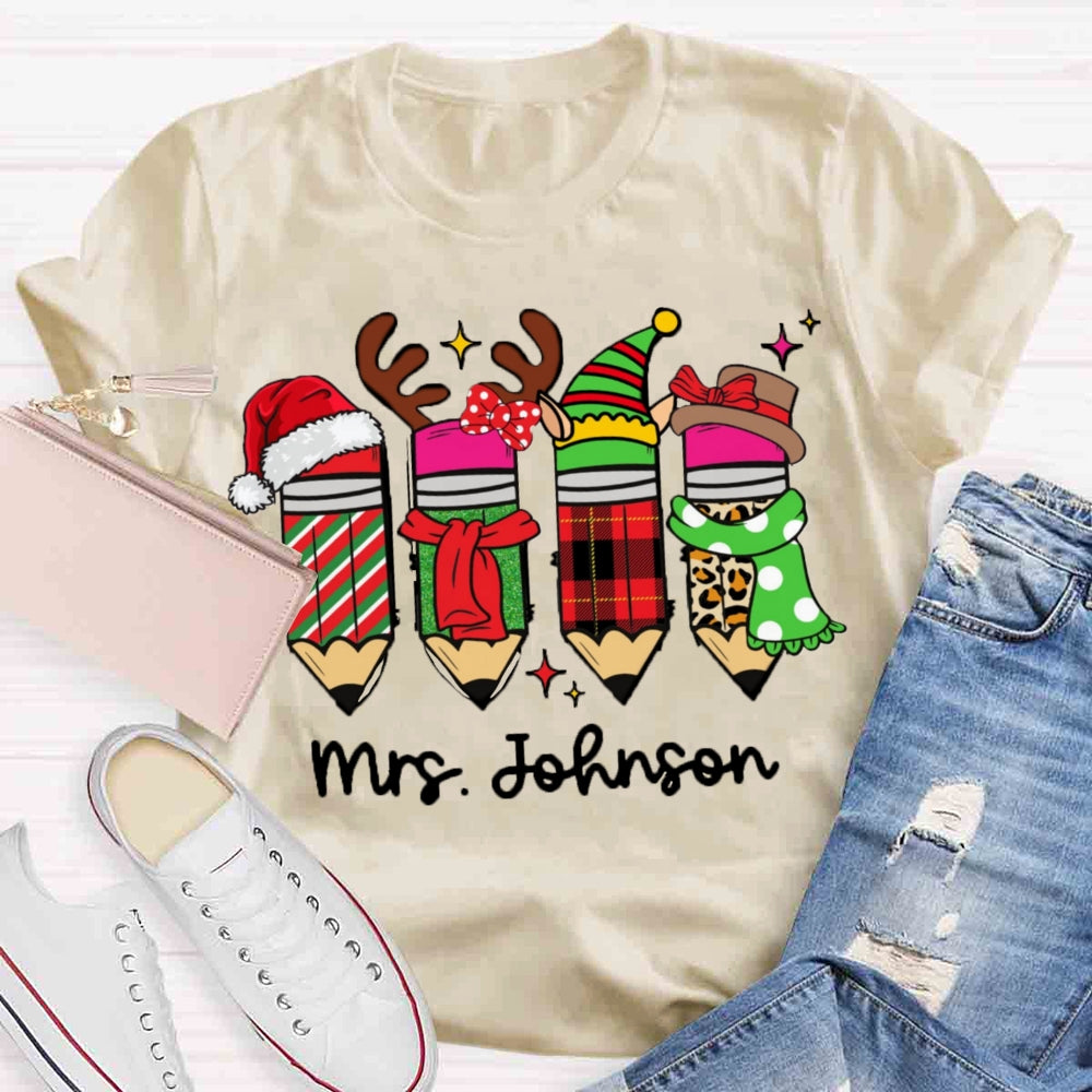 Personalized Name Christmas Pencil Design T-shirt