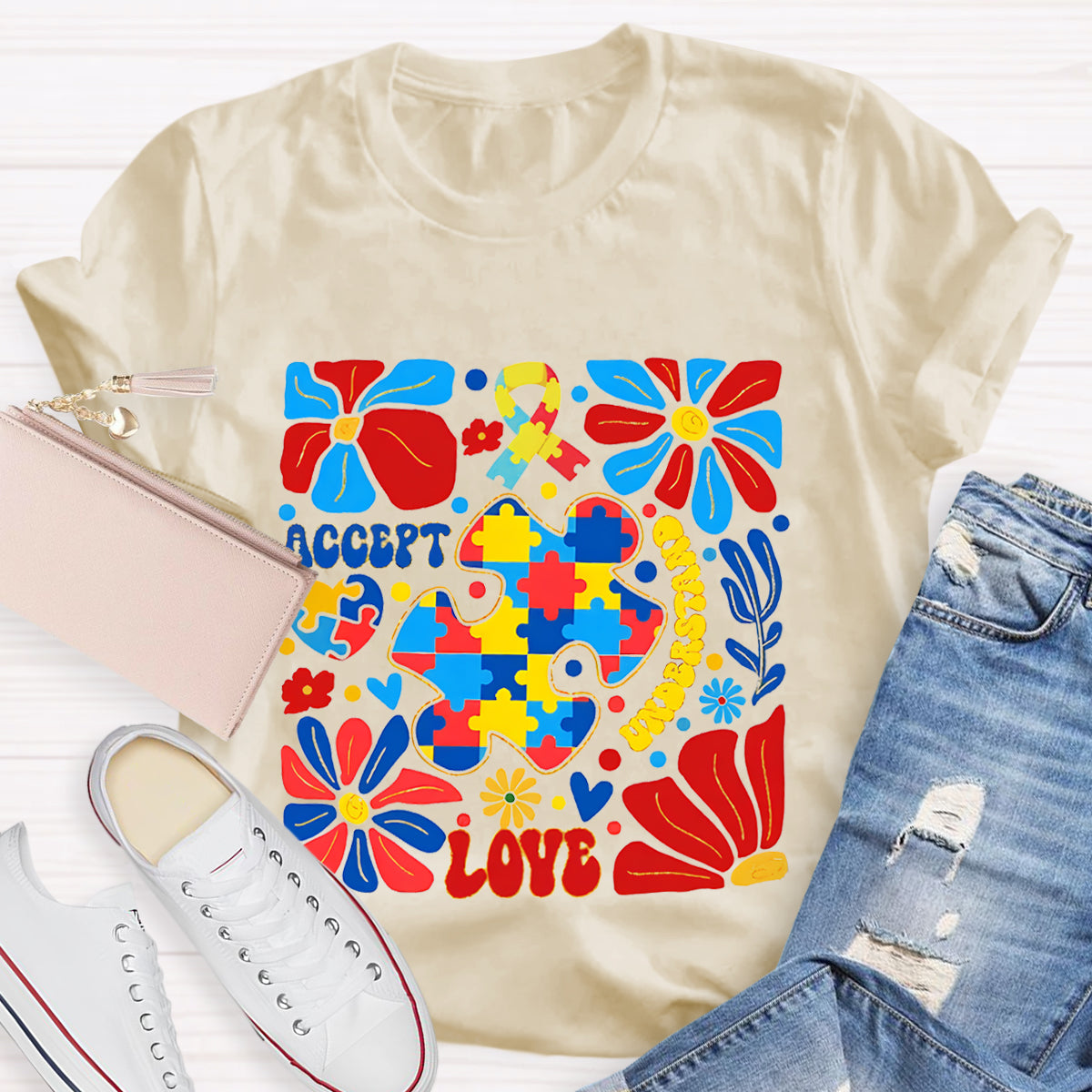 Accept Love Autism Floral T-Shirt