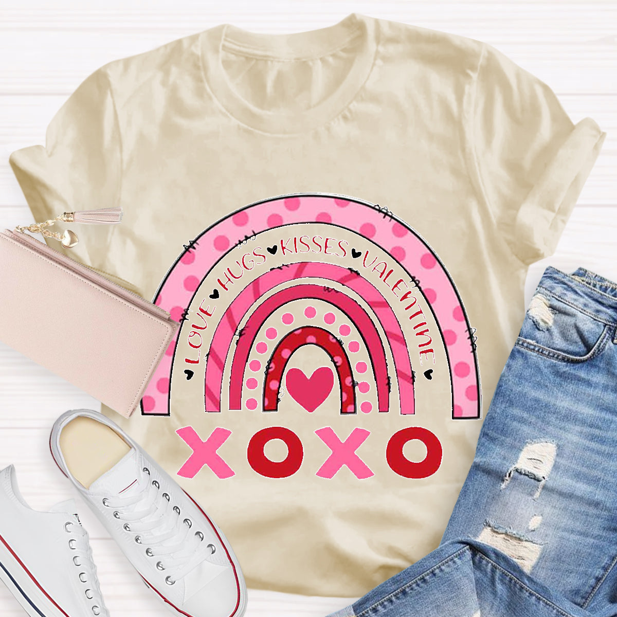 Love Hugs Kisses Valentinecc Teacher T-Shirt