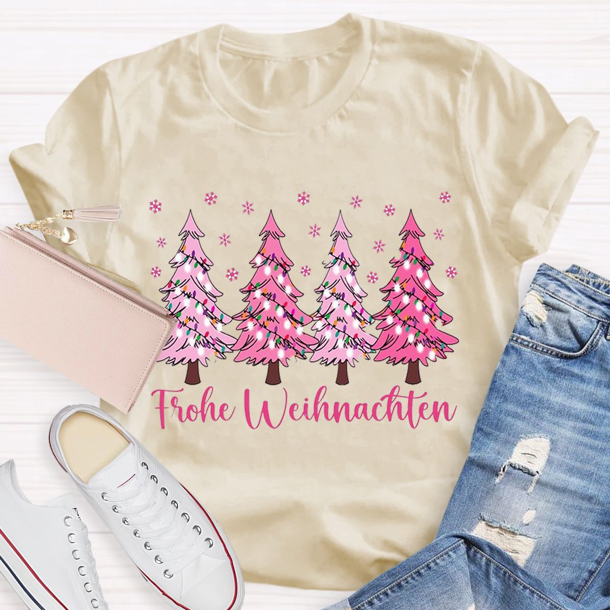 Pink Christmas Trees Teacher T-Shirt