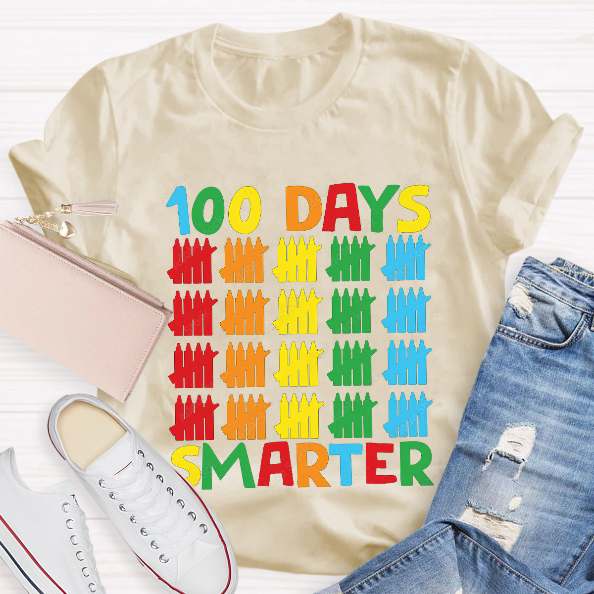 100 Days Smarter Colorful Pencil T-Shirt