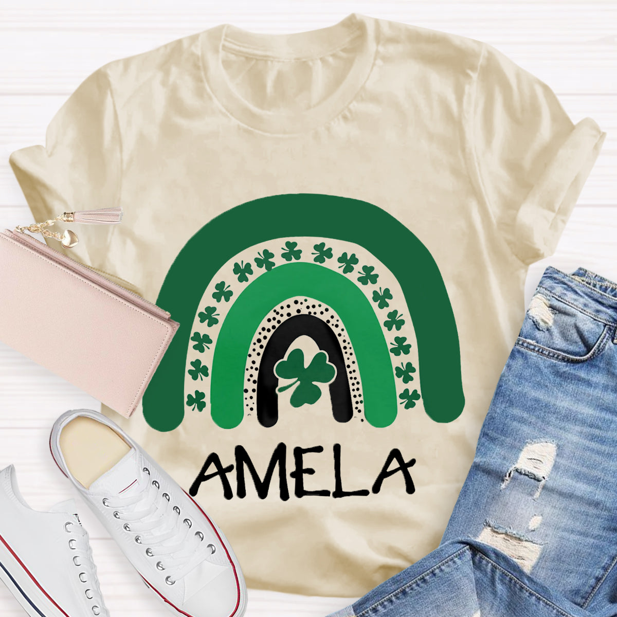 Personalized Name Green Rainbow St Patrick's Day T-Shirt