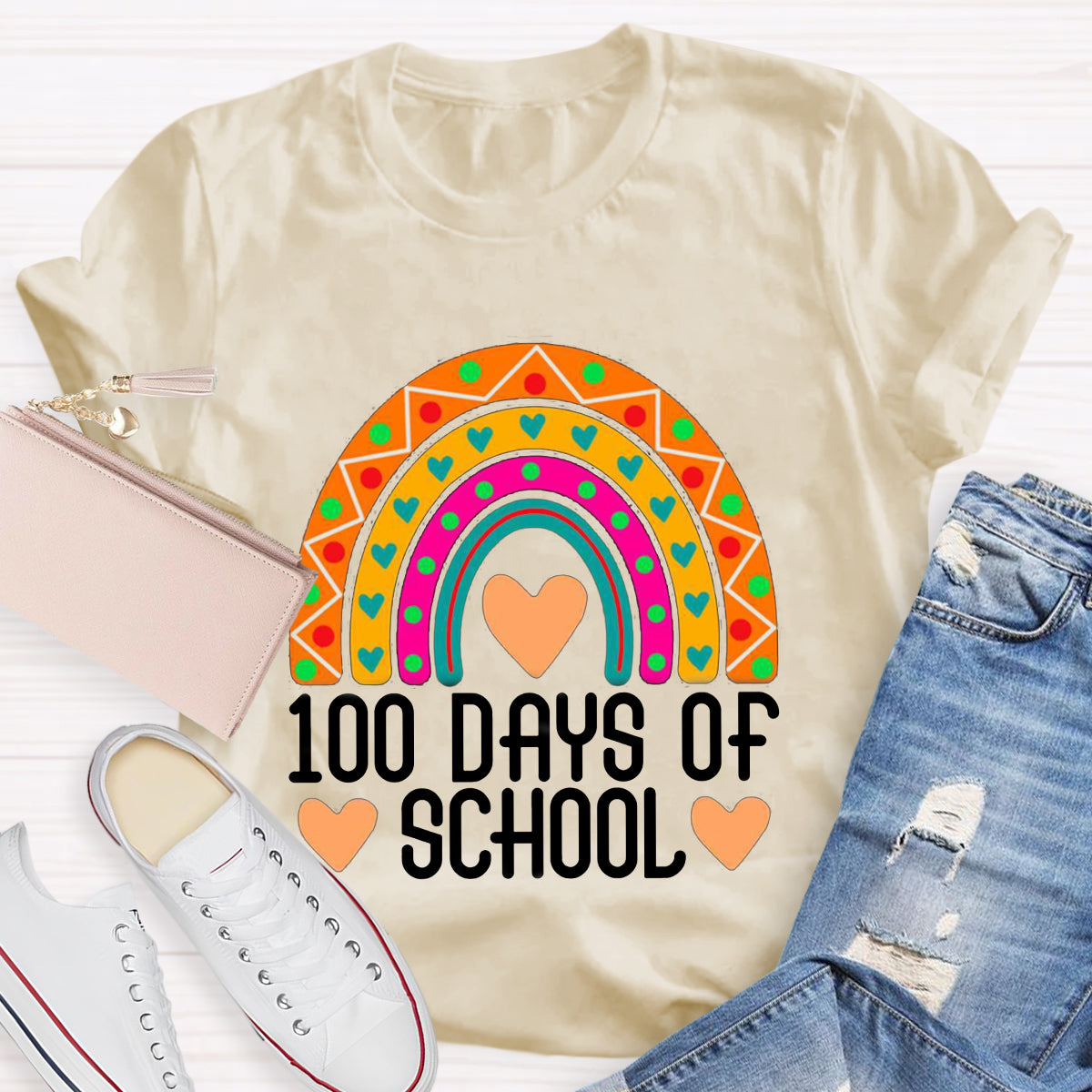 100 Days Of School Rainbow Teacher T-Shirt