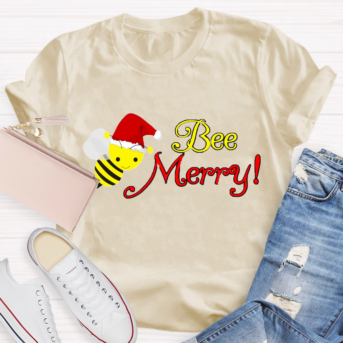 Christams Bee Happy Teacher T-Shirt