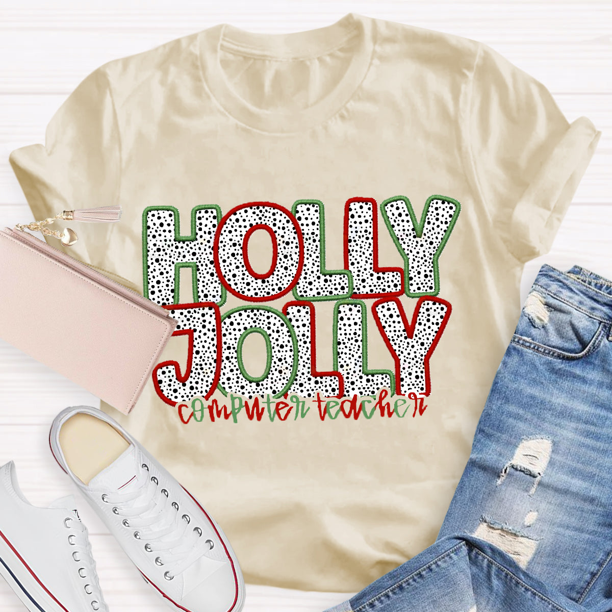 Personalized Subject Holly Jolly Teacher T-Shirt