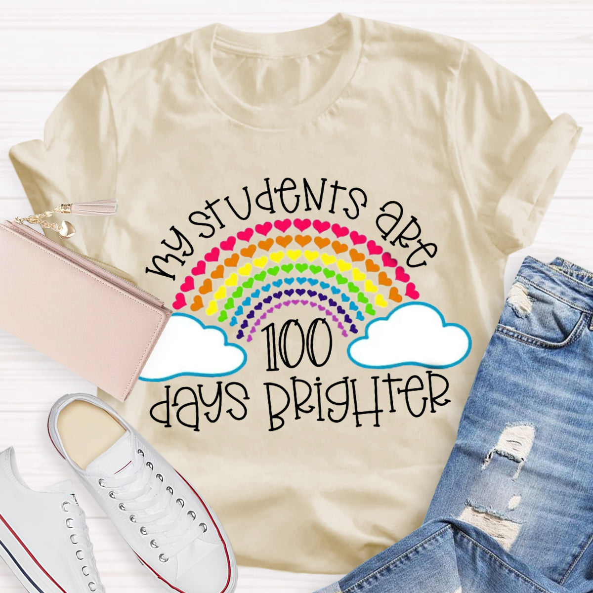 My Students Are 100 Days Brighter Rainbow Teacher T-Shirt