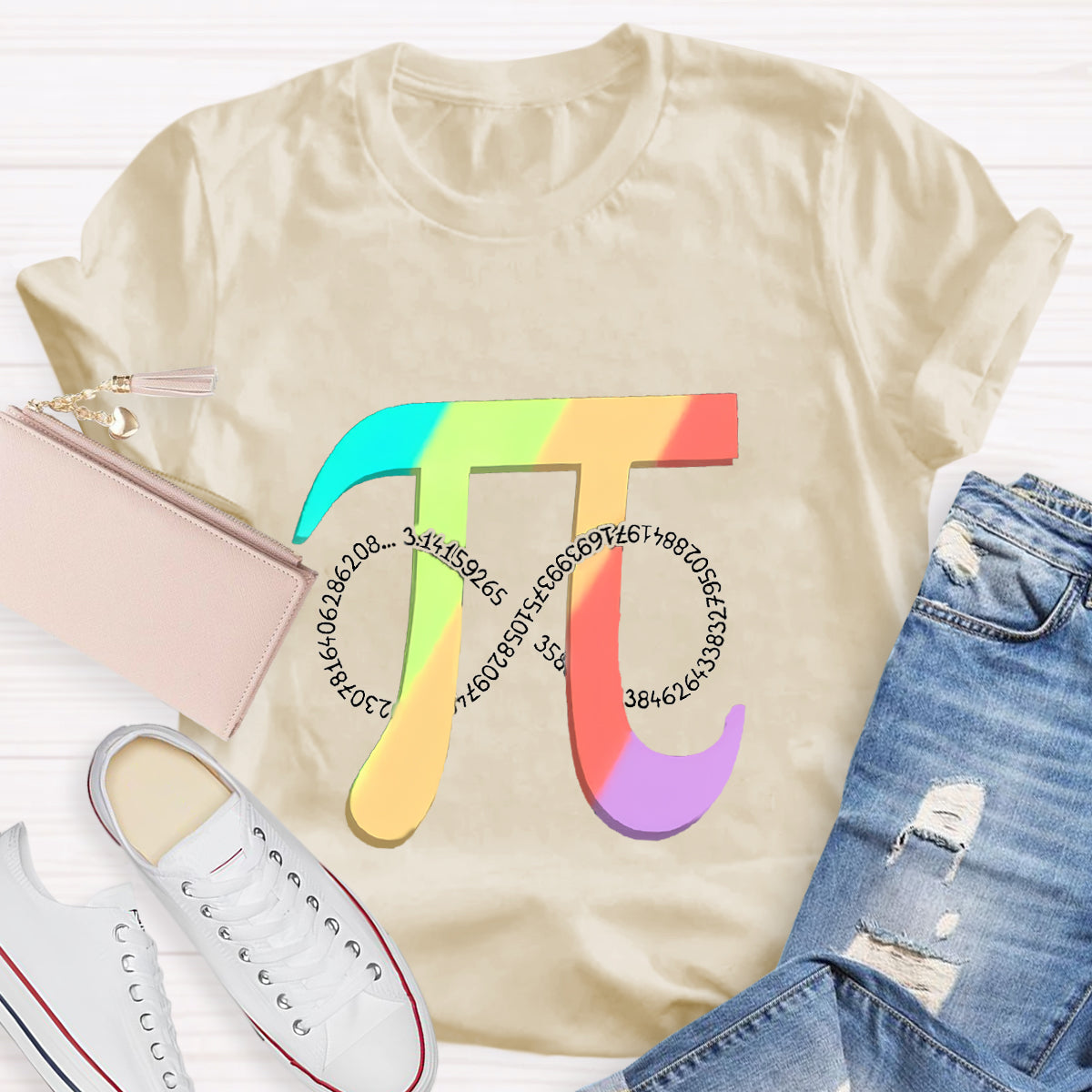 Colorful Pi Math Teacher Graphic T-Shirt