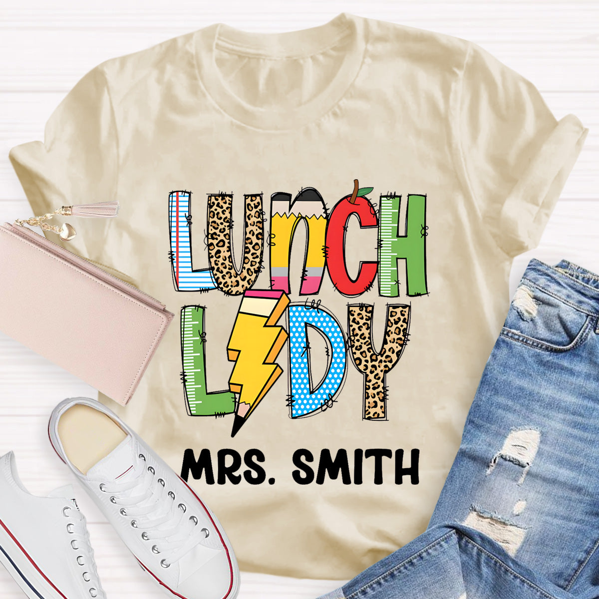 Personalized Lunch Lady Name Leopard T-Shirt