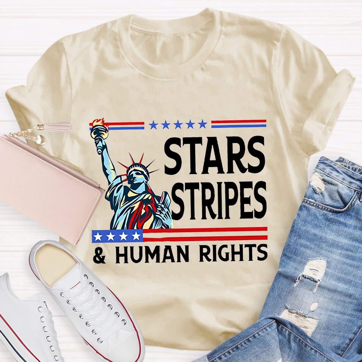 Stars Stripes And Human Rights Teacher T-Shirt