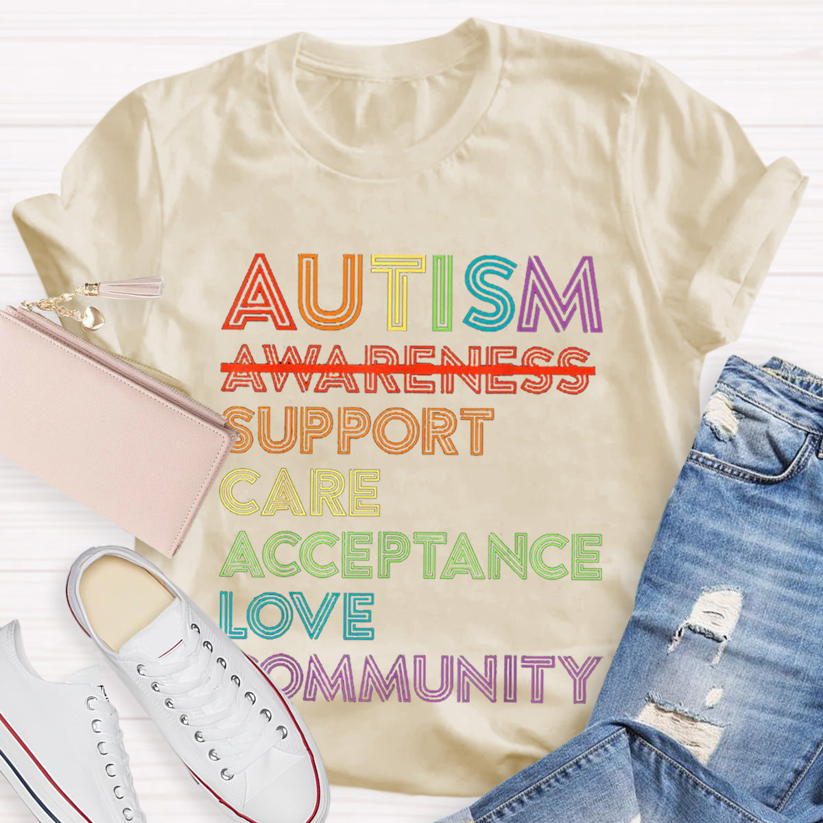 Letter Print Autism Teacher T-Shirt