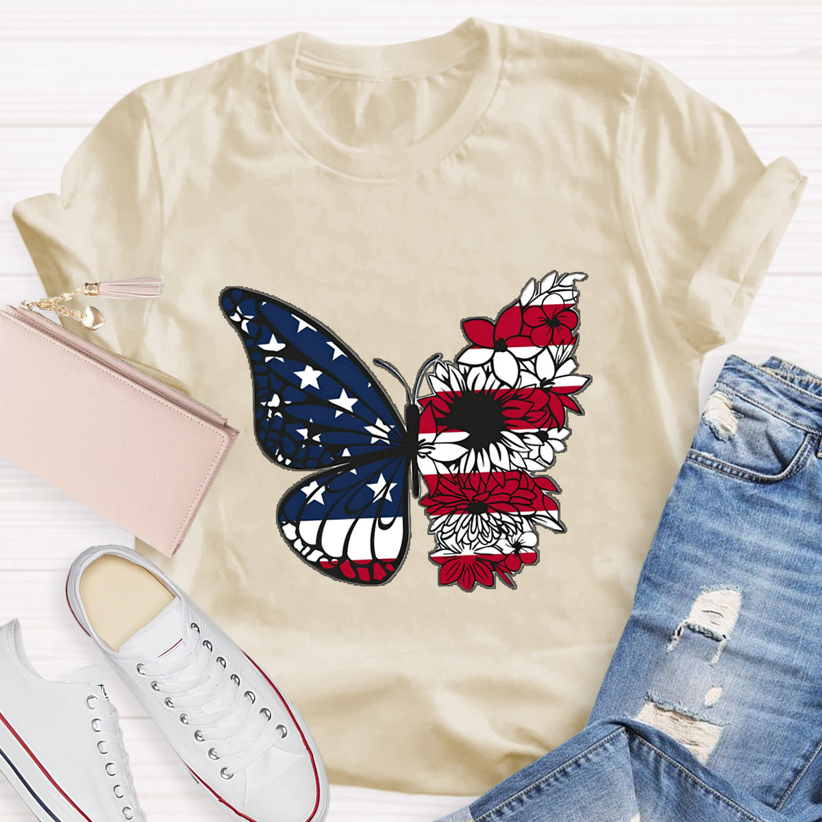 USA Floral Butterfly T-Shirt