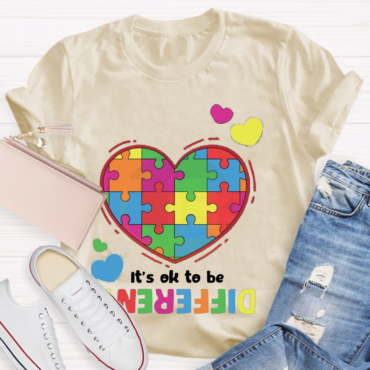 It's Ok To Be Different Colorful Heart T-Shirt