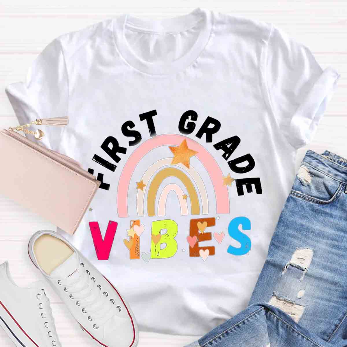 Personalized First Grade Vibes Teacher Shirt