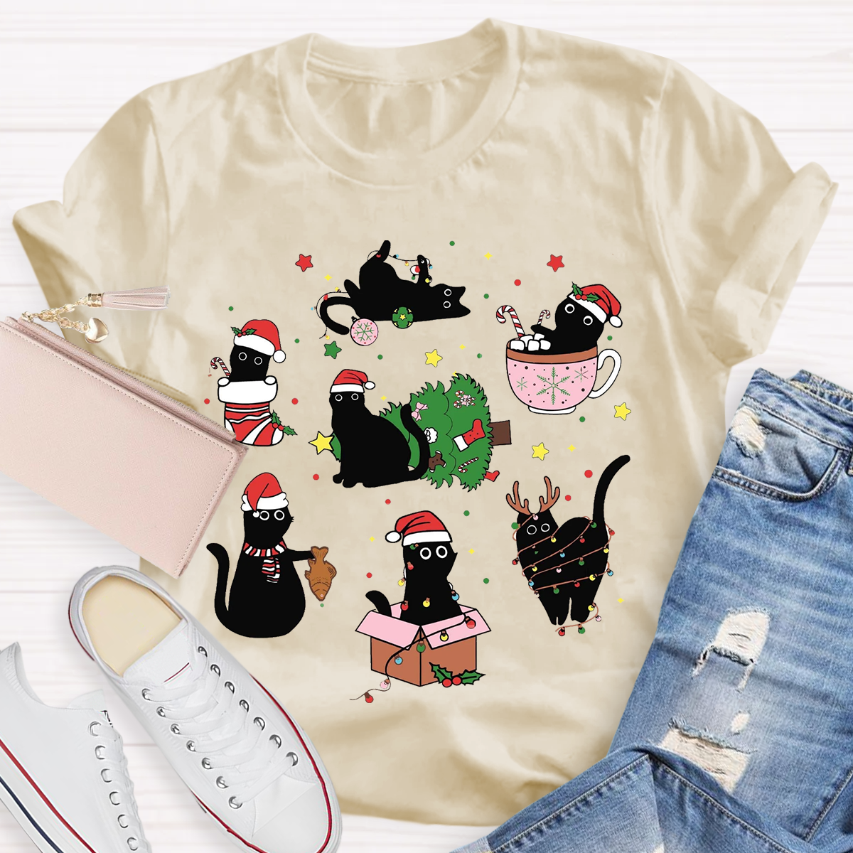 Christmas Funny Black Cat T-Shirt