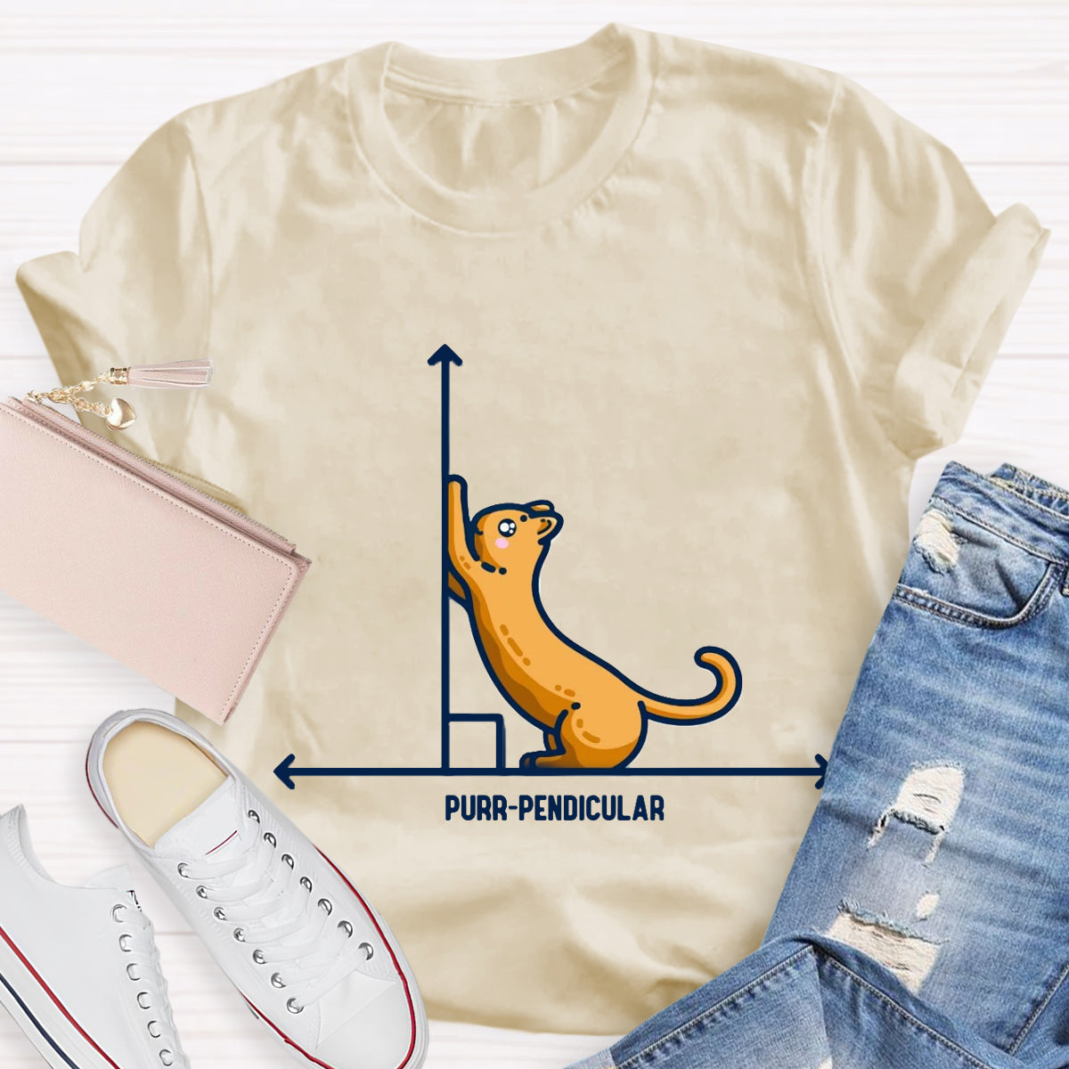 Purr-Pendicular Cute Maths Cat T-Shirt