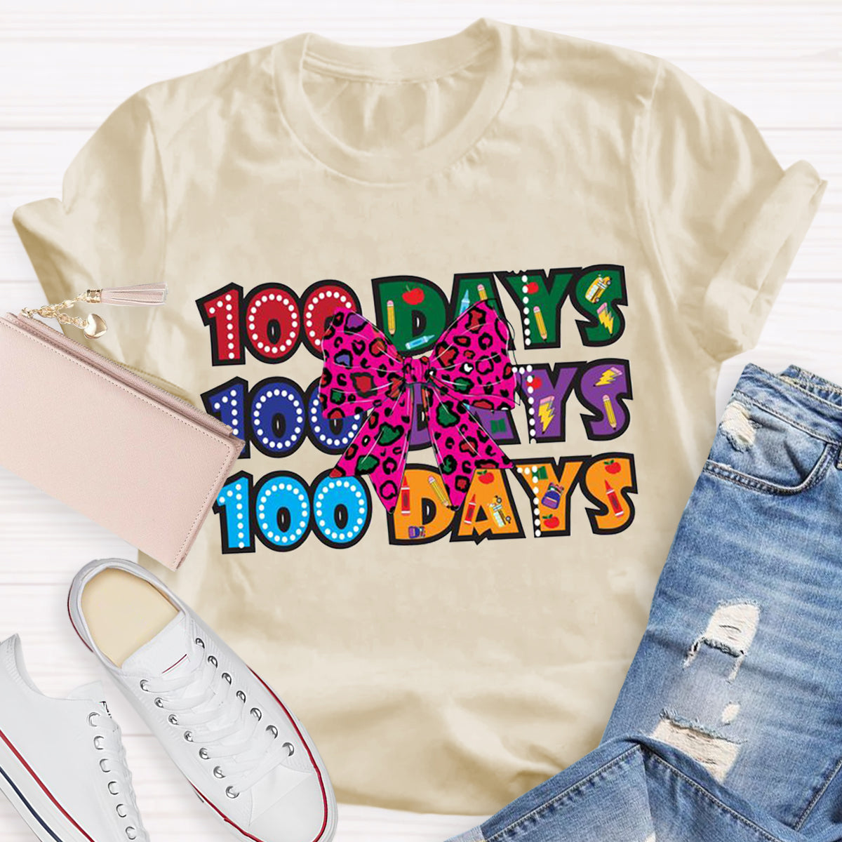 100 Days  Bow Teacher T-Shirt