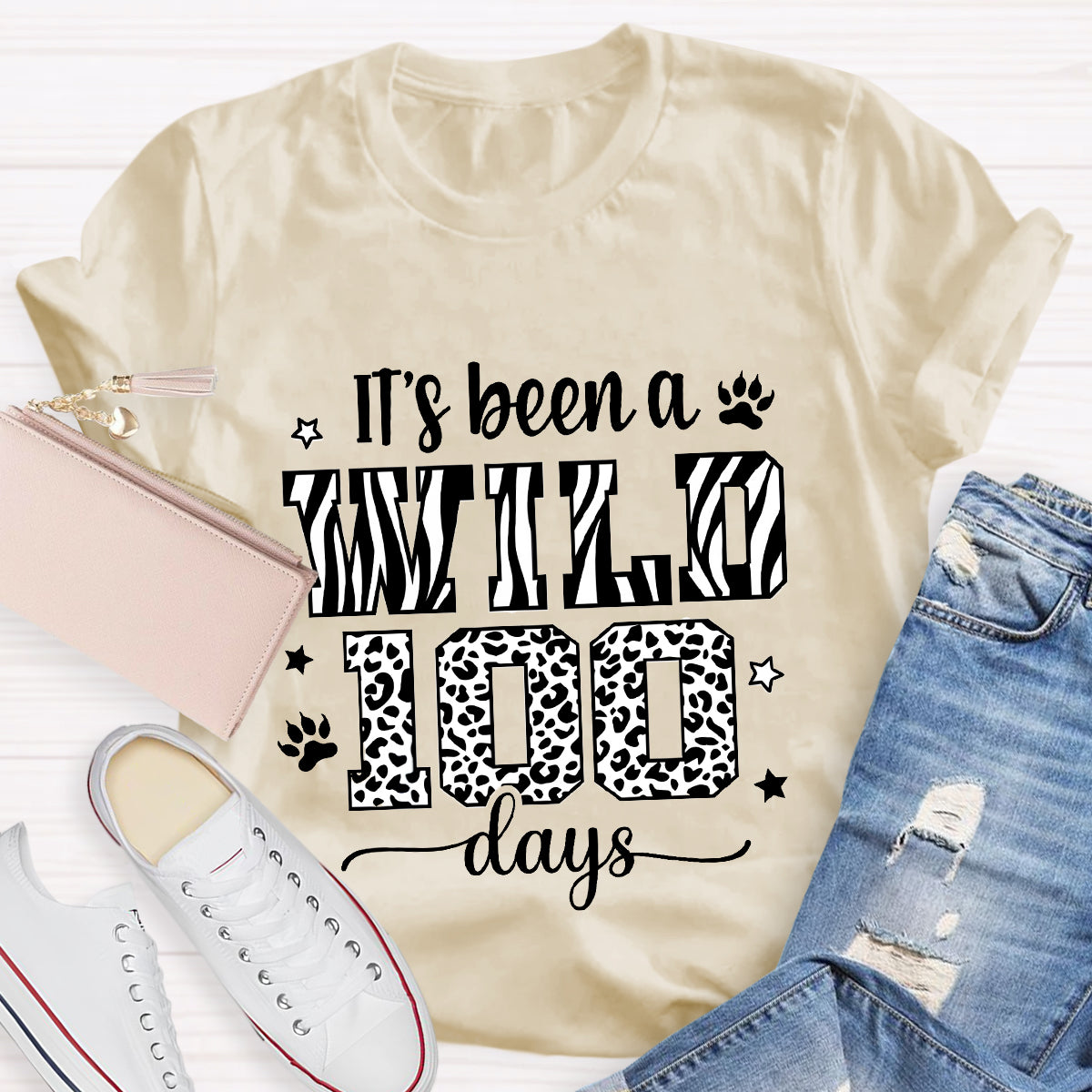 Zebra And Leopard Design It's Been A Wild 100 Days T-Shirt