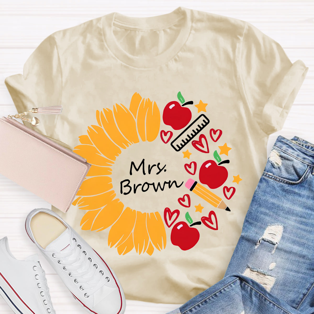 Personalized Name Sunflower Teacher Life T-Shirt