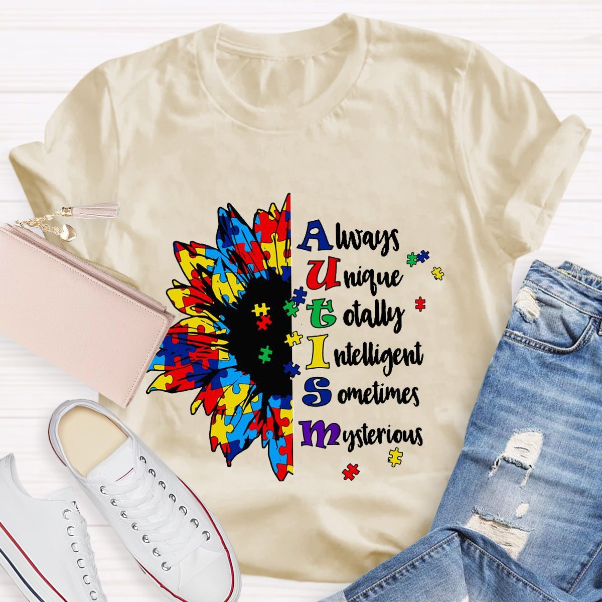 Always Unique Totally Intelligent Sometimes Mysterious Autism Sunflower T-Shirt