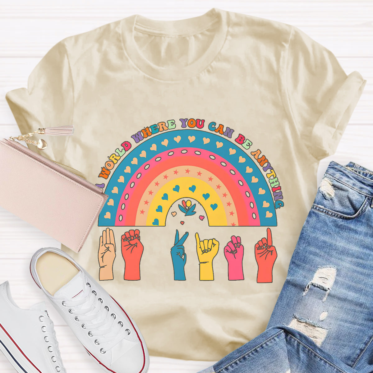 In A World Where You Can Be Anything Be Kind Rainbow T-Shirt