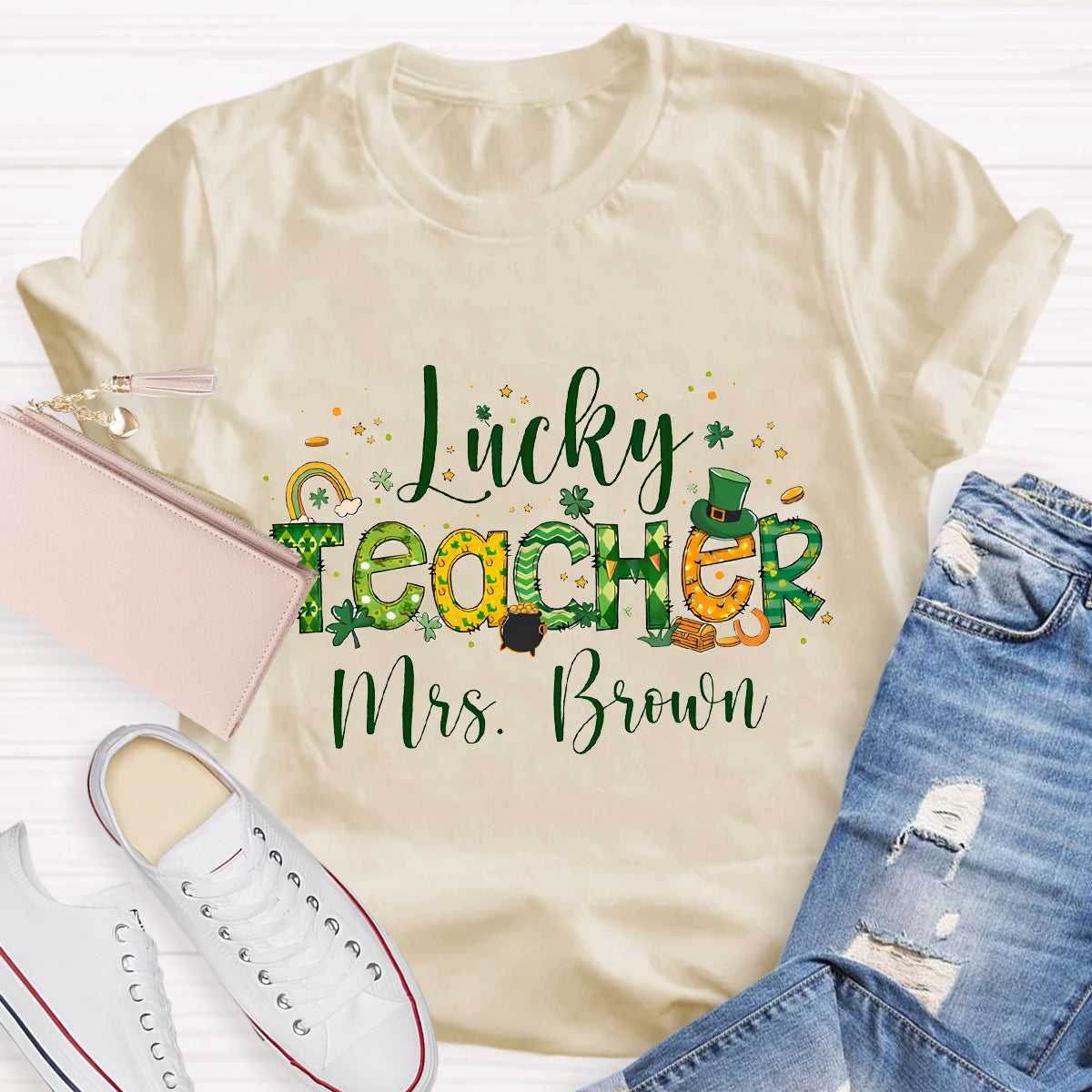 Personalized Lucky Teacher Name T-Shirt