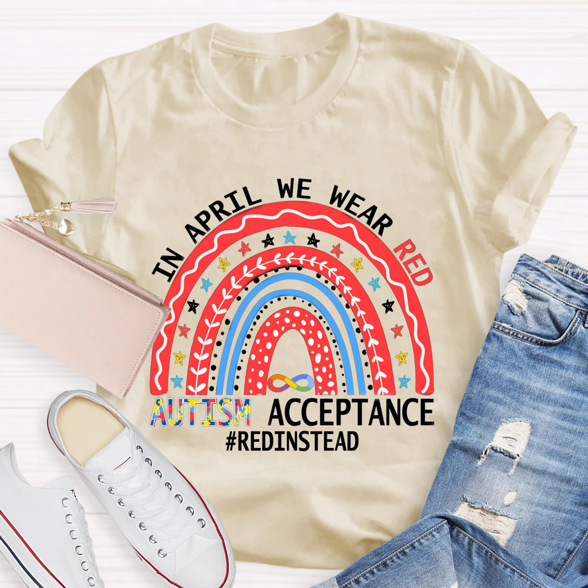 In April We Wear Red Autism Acceptance T-Shirt