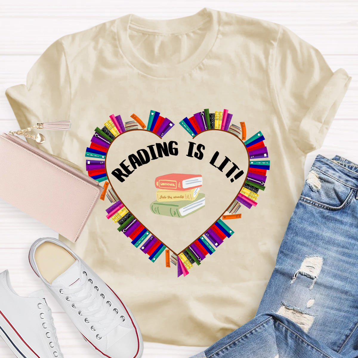 Reading Is Lit Books Heart Teacher T-Shirt