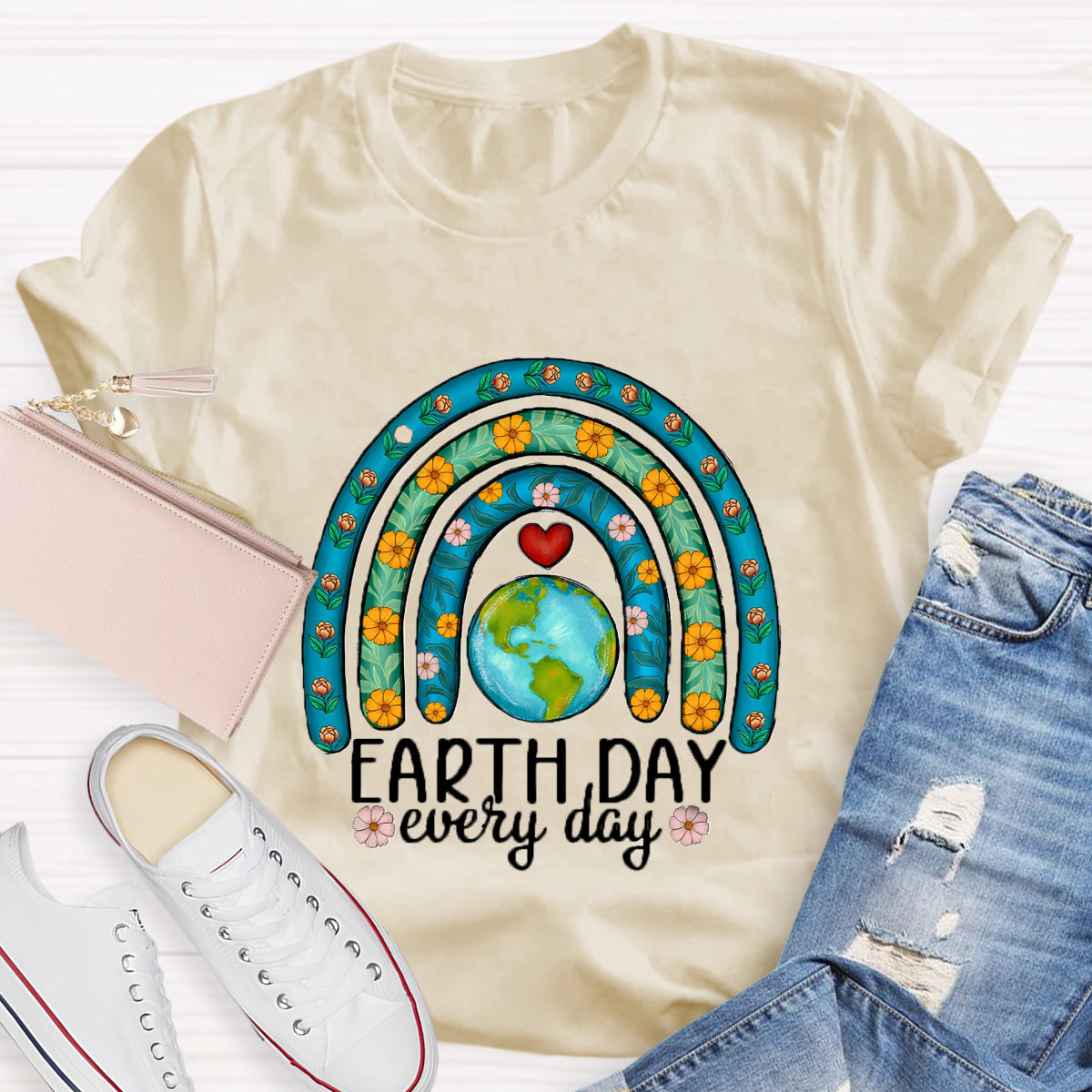 Earth Day Every Day Plant Rainbow Teacher T-Shirt