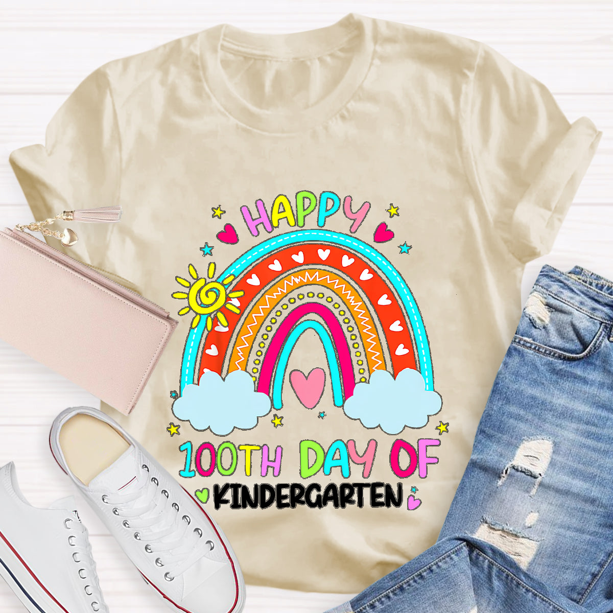 Personalized Grade Happy 100th Day Of Kindergarten Teacher T-Shirt