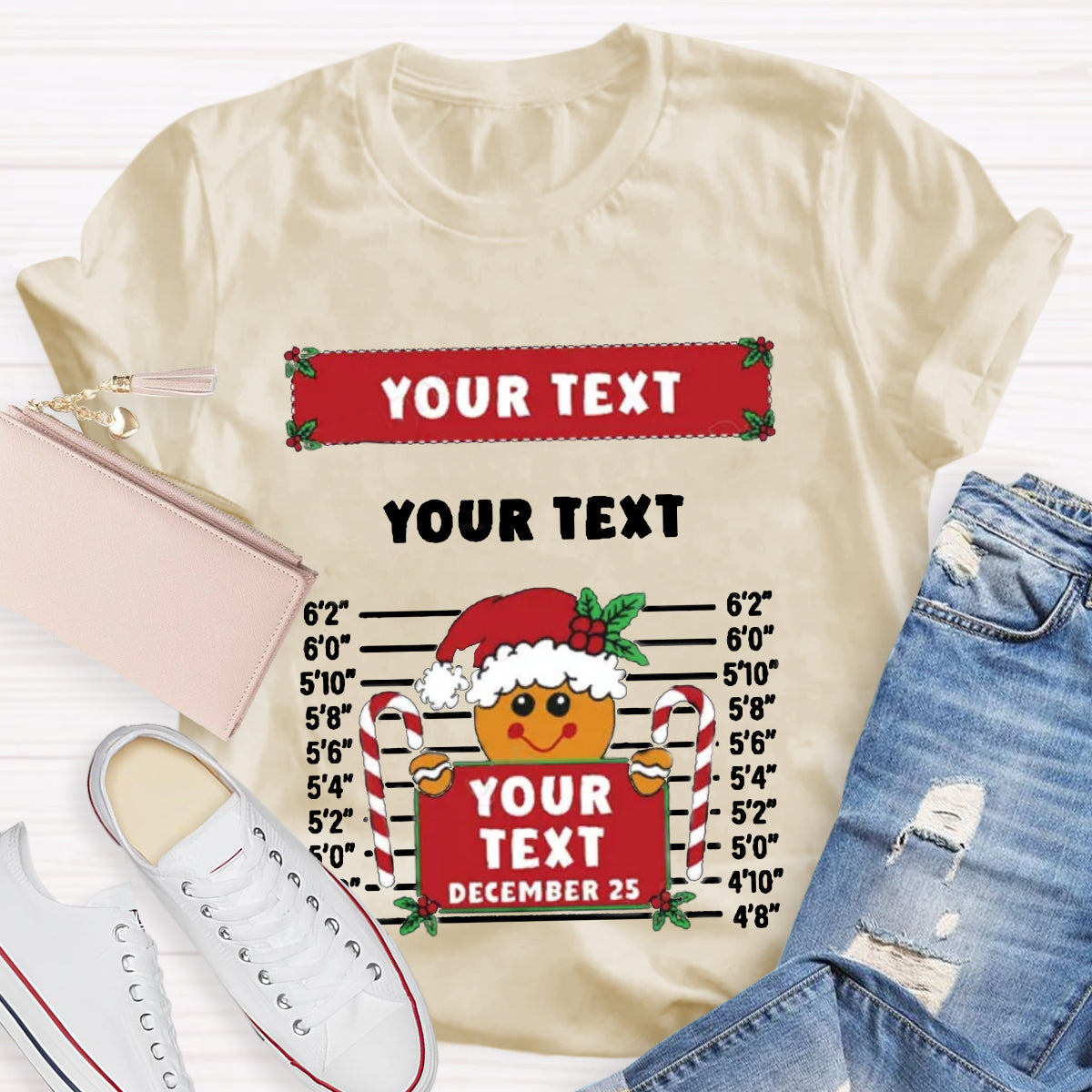 Personalized Text Funny Gingerbread Inmate Christmas Teacher T-Shirt