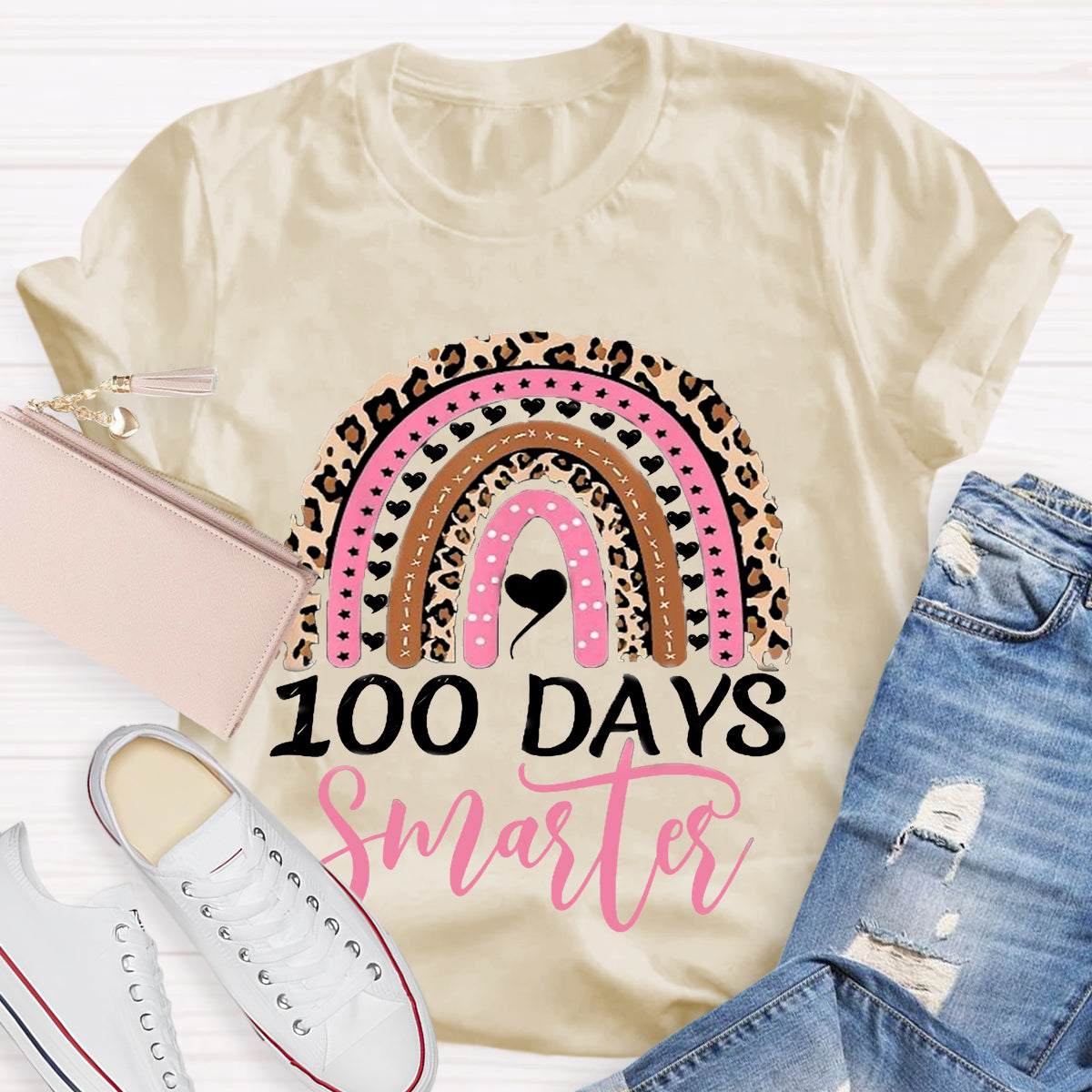 100 Day Smarter Leopard RainbowT-Shirt