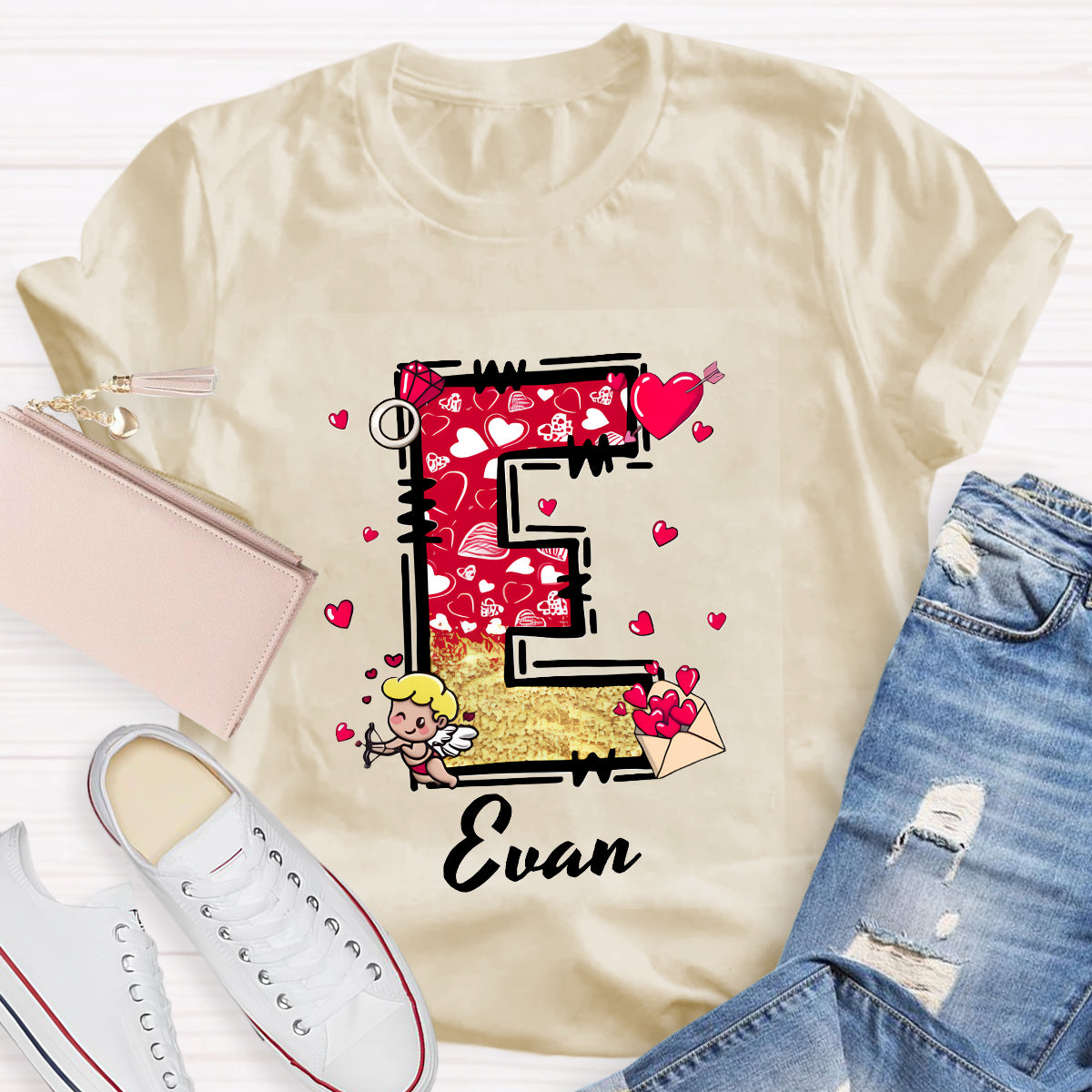 Personalized Name Valentine Day Alphabet T-Shirt