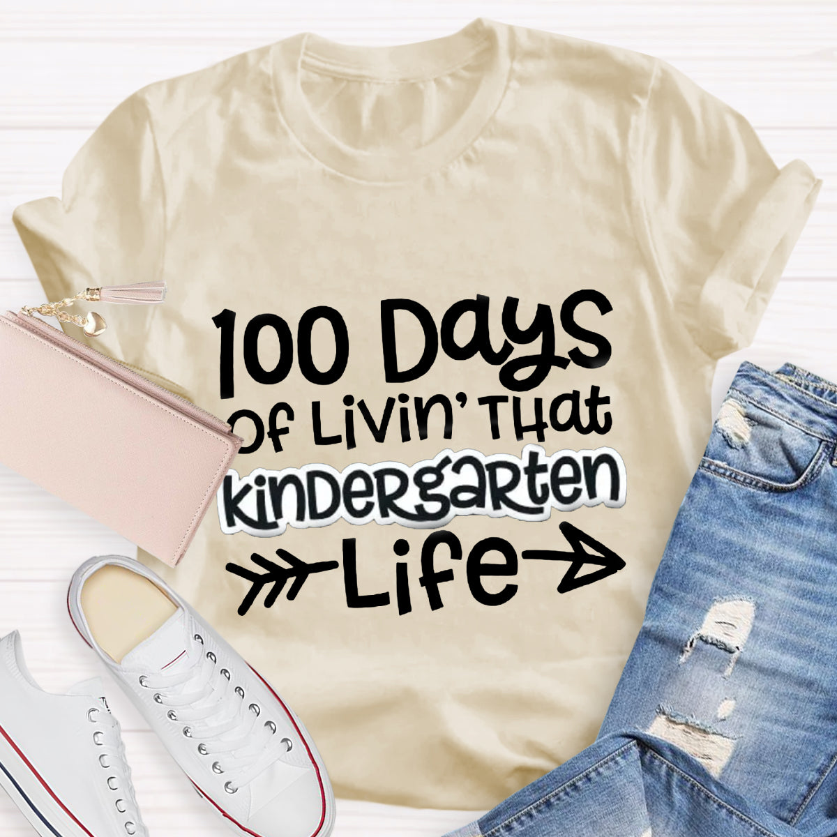 Personalized Grade 100 Days Of Livin' That Kindergarten Life T-Shirt