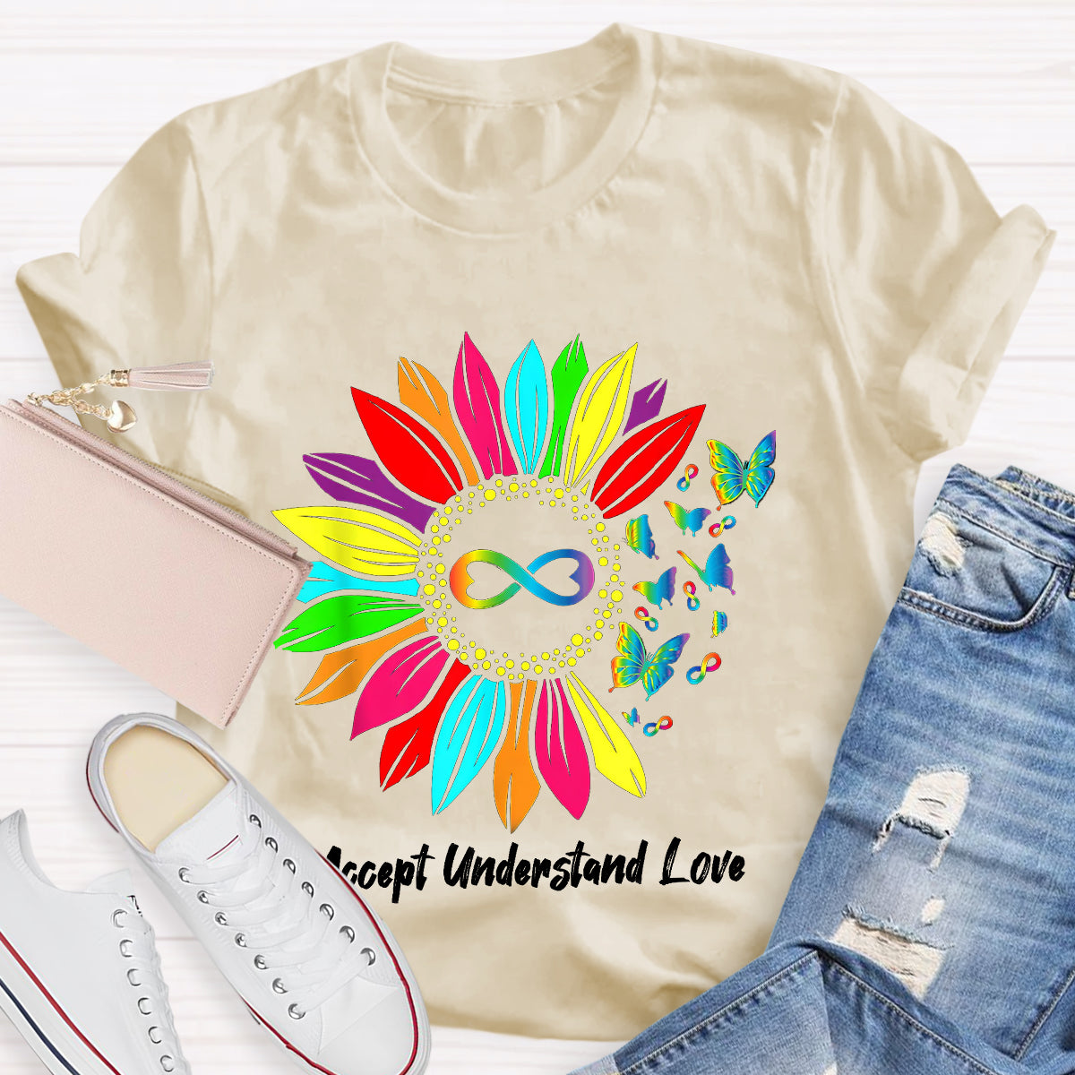 Accept Understand Love Colorful Sunflower T-Shirt