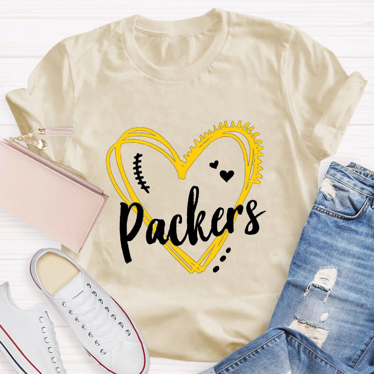 Personalized Mascot Yellow Heart Teacher T-Shirt