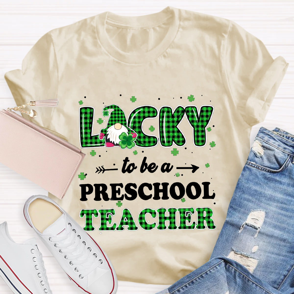 Personalized Grade Lucky To Be A Preschool Teacher  T-Shirt