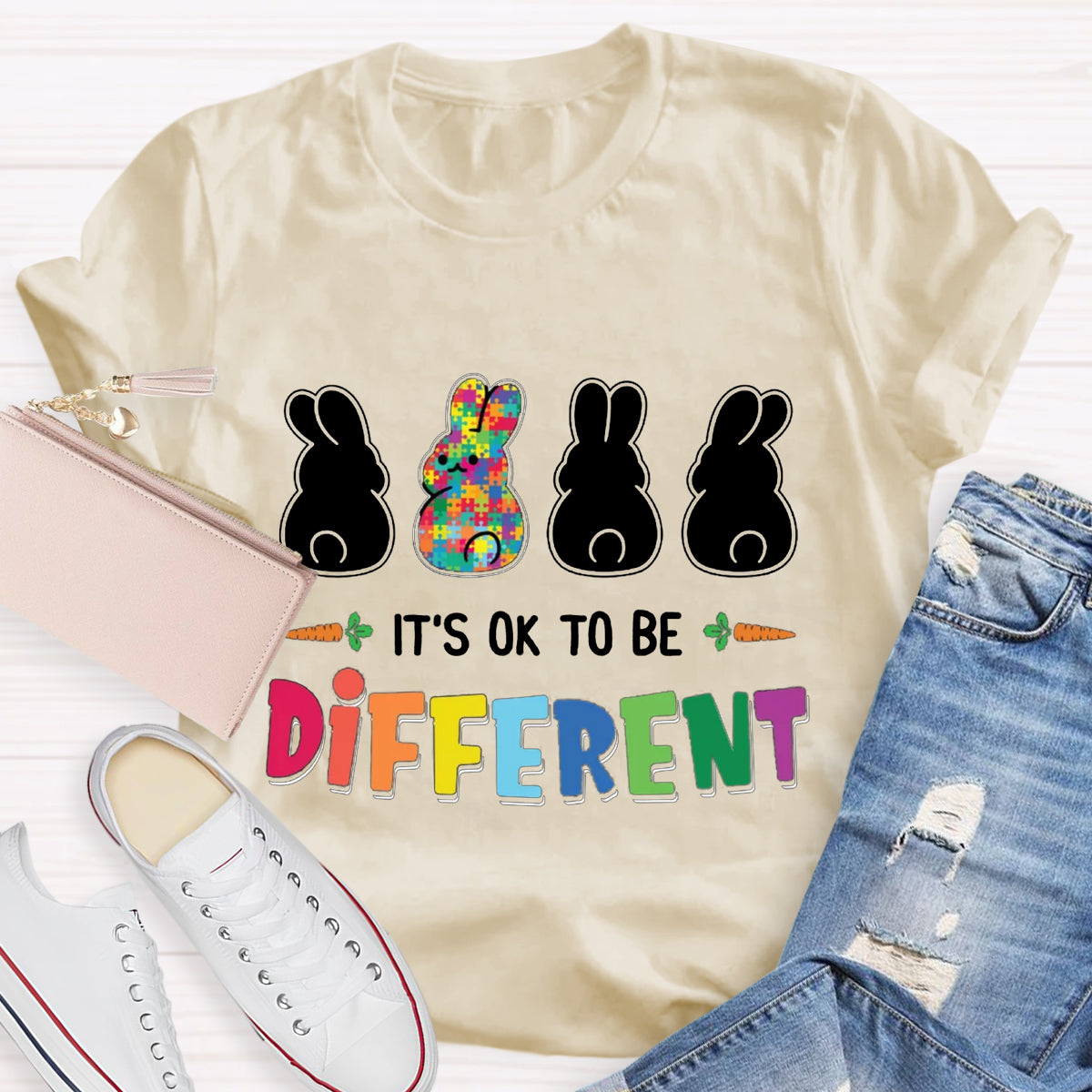 It's Ok To Be Different Bunny Rabbit Autism Awareness T-Shirt