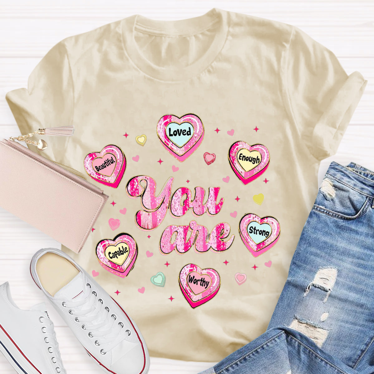 Teacher Valentine Brushstroke Heart Valentines Day T-Shirt