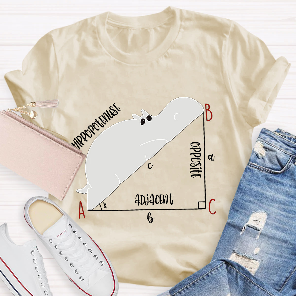 Diagram Hippopotenuse Adjacent Opposite Math Teacher T-Shirt