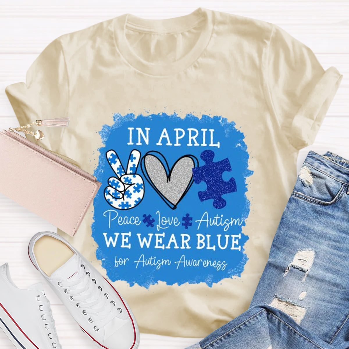 In April We Wear Blue For Autism Awareness Teacher T-Shirt