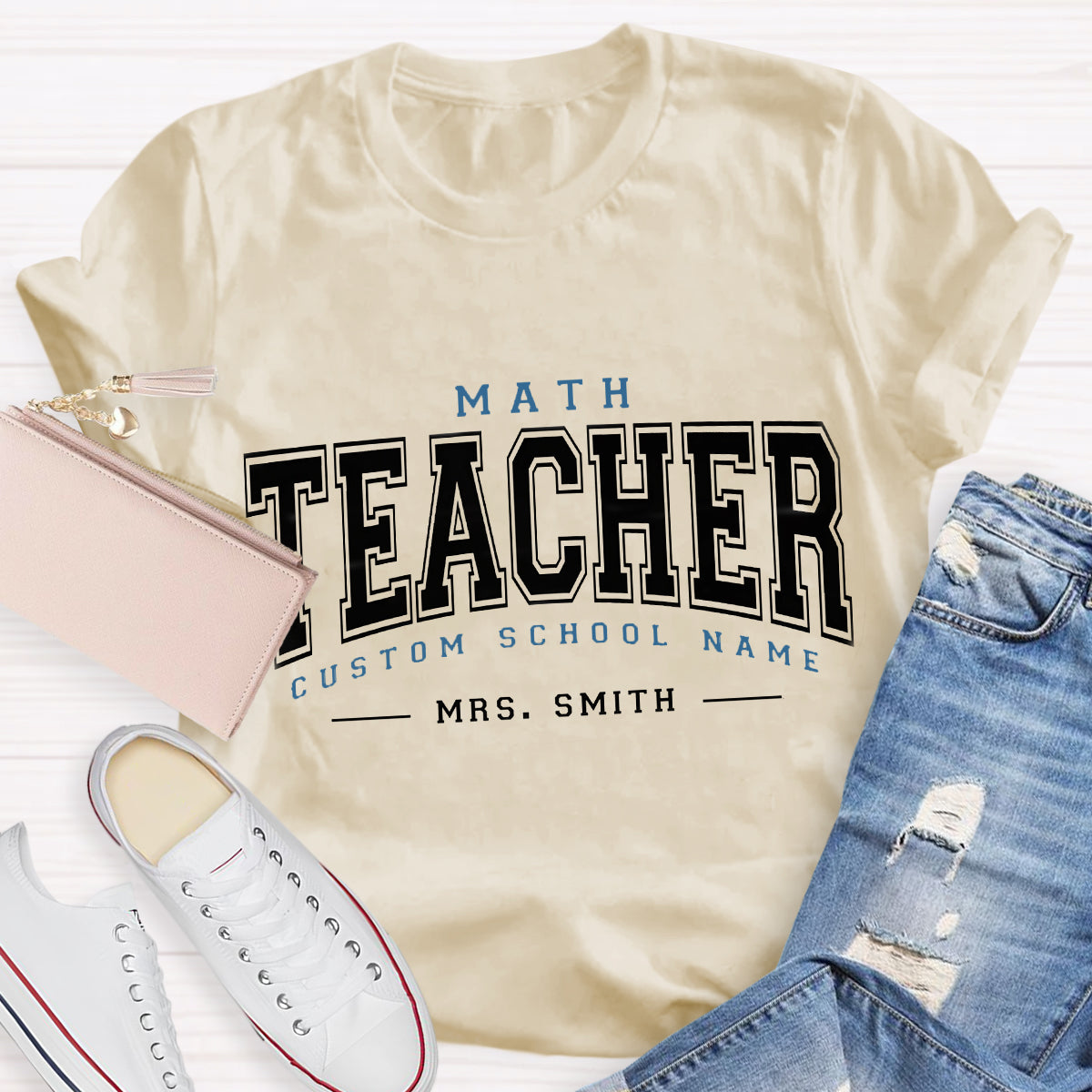 Personalized School Name And Teacher Name Math Teacher T-Shirt