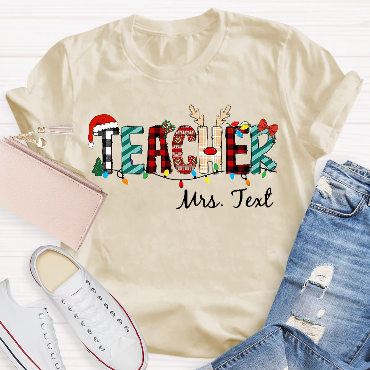 Personalized Name Christmas Teacher T-Shirt