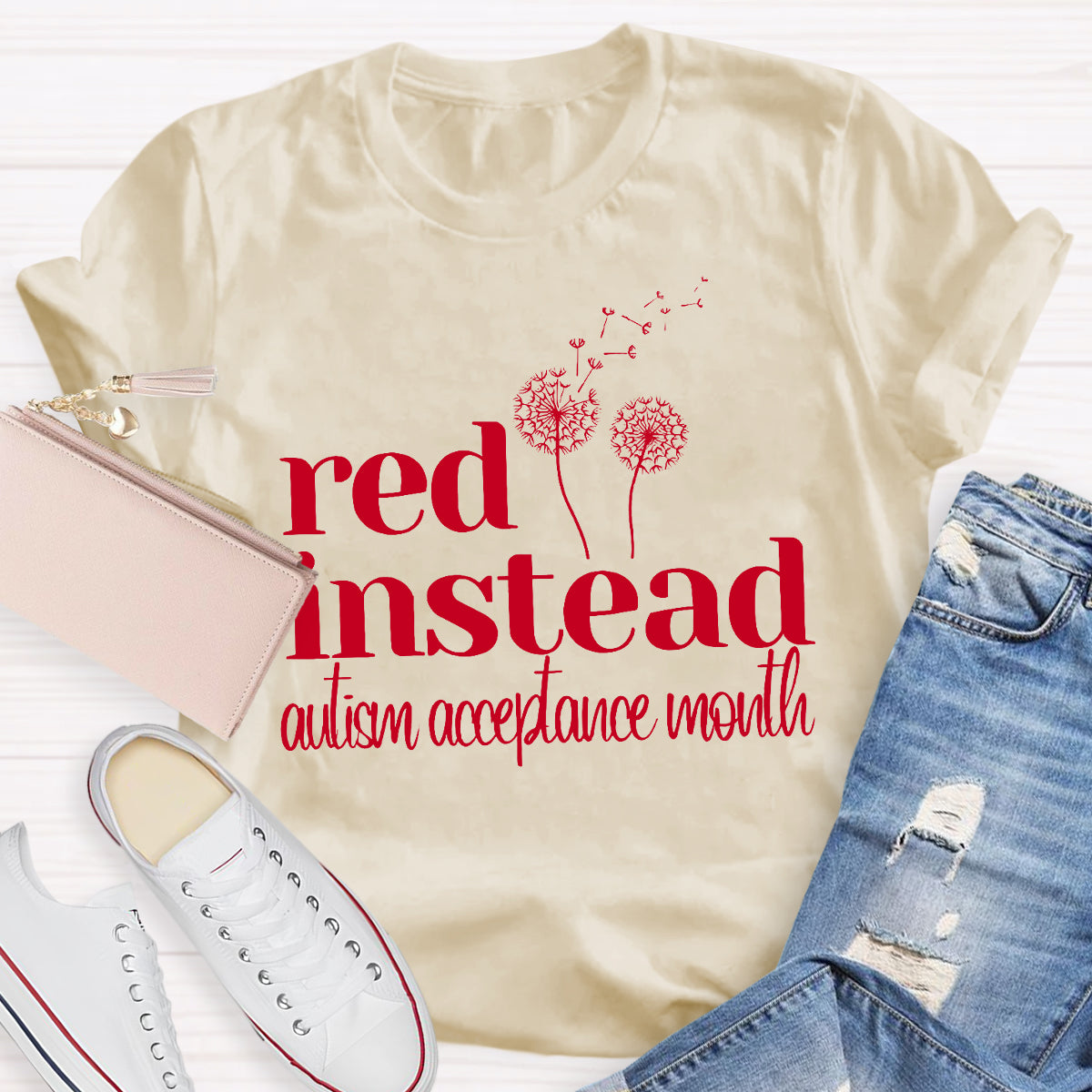 Red Instead Autism Acceptance Month T-Shirt